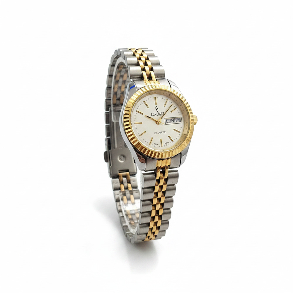 Quintel Womens Watch White Dial Silver Case Stainless Bracelet Quartz Day Date